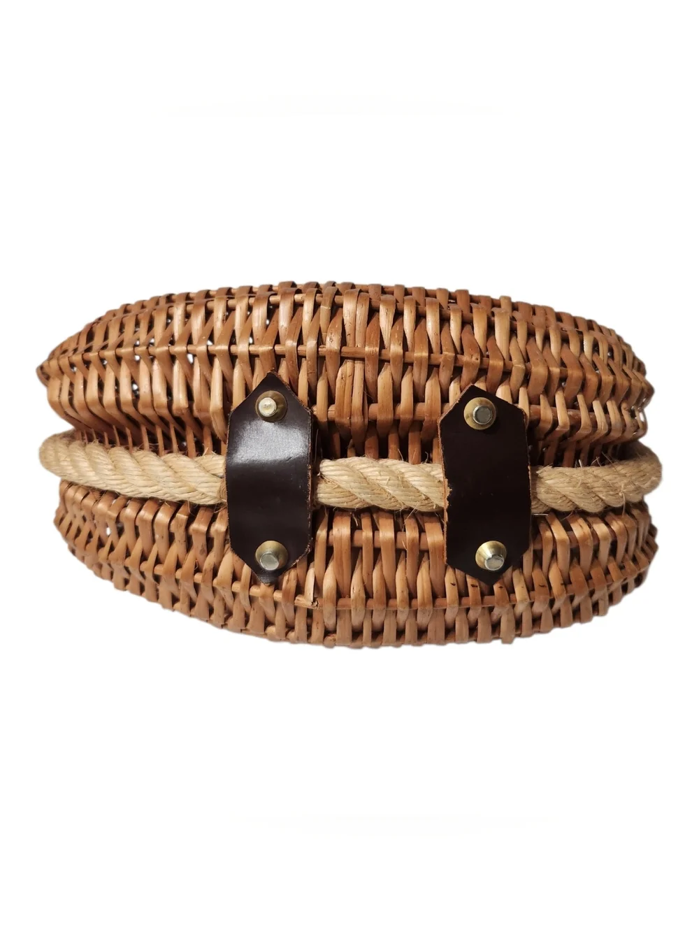 Farmhouse Fishing Creel Wicker Basket Handbag Leather Accents
